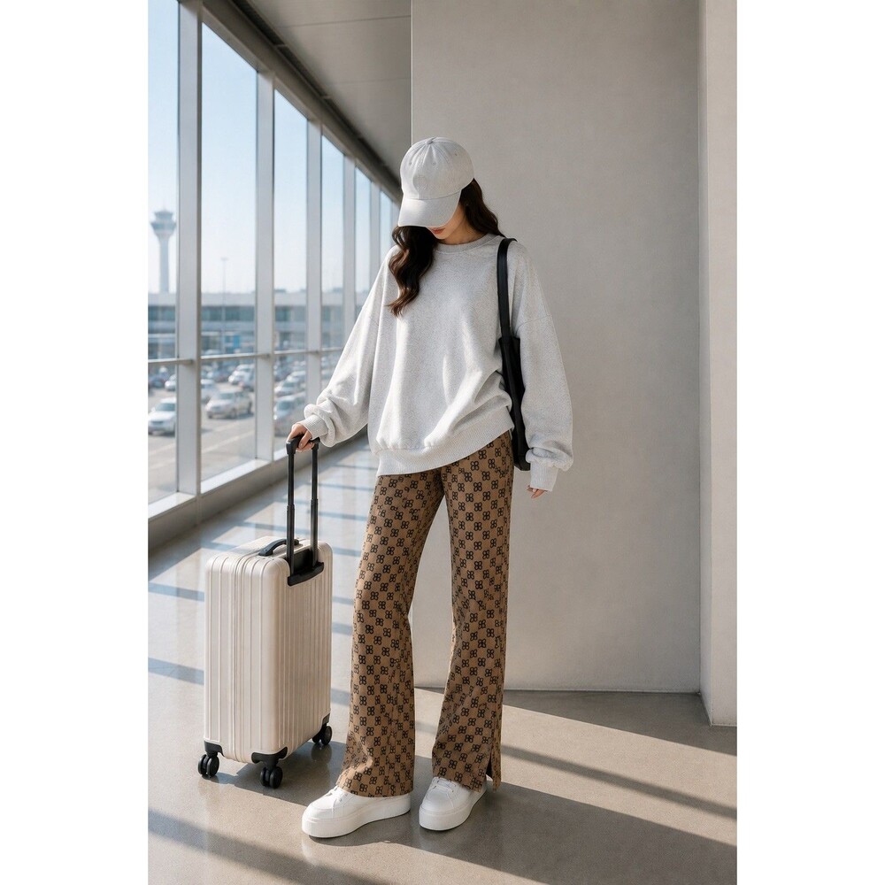 b+ab Wool Mohair Blend Monogram Knit Pants High Rise Button Hem Size Small